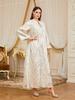 Gold & Silver Applique Muslim Women's Abaya - Long Dubai Robe Dress