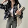 Western Sle Age-Reducing Shirt Women's Retro Lapel Plaid Shirt High-End Wear Small Short Long Sleeve Shirt Autumn