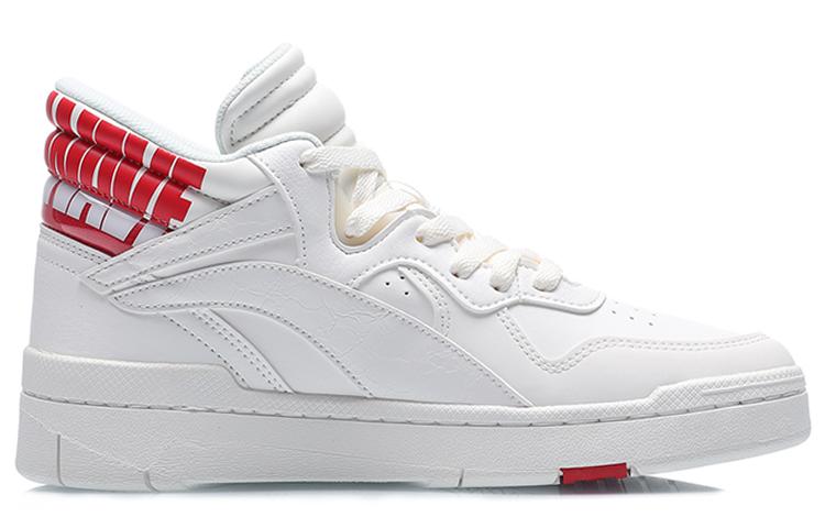 Li Ning Wave Coverage Thermal Slip Resistant Mid top Skateboard Shoes Women's White Red AGCQ238-1