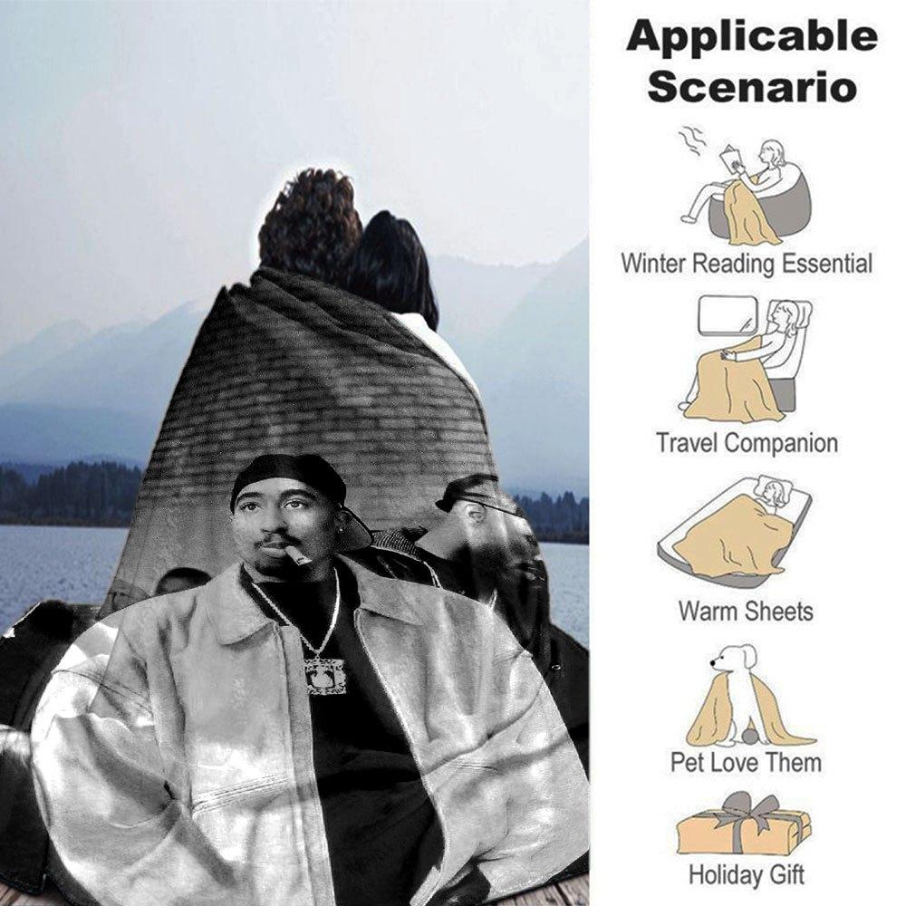 1 Stück 2Pac Hip Hop Decke Weich Leicht Ganzjahres Mehrzweck Überwurf für Sofa, Bett, Büro & Picknicks, Französischer Stil mit Ikonischem Albumcover & Zitaten