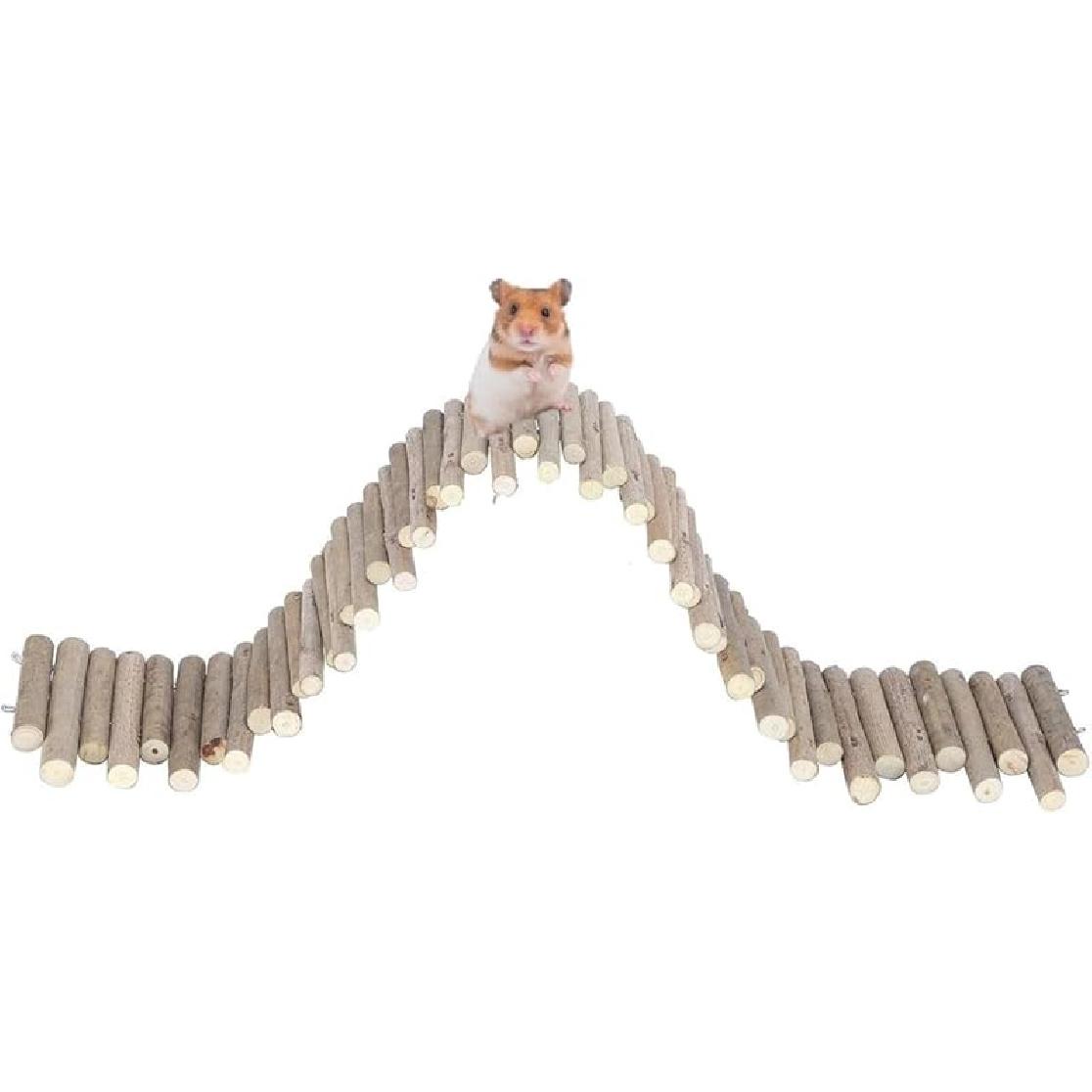 Hamster Toys, Flexible Hamster Wooden Bridge Door Fence Hamster Chew Toys Decor Standing Climbing for Gerbil Chinchilla Small Animals Chew 30CM