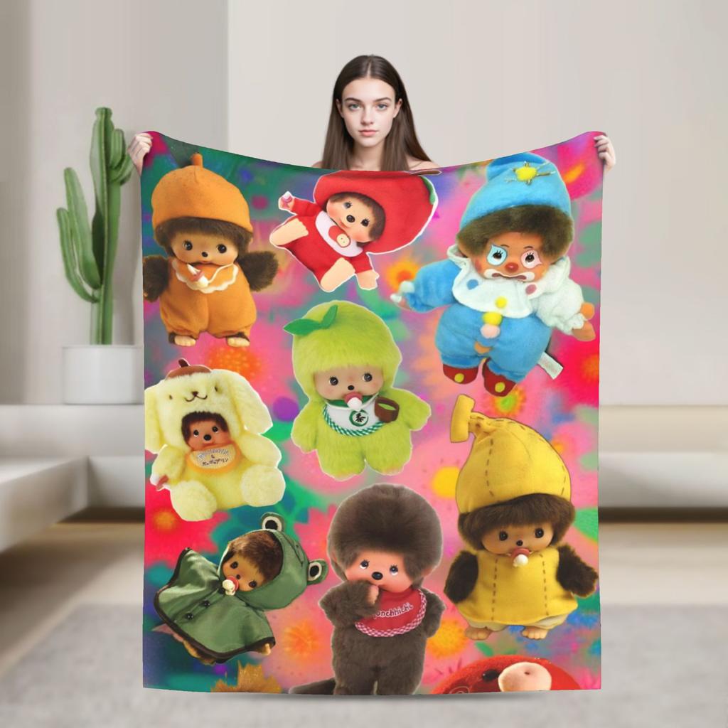 Monchhichis Kun Chan Pärchen Decke Niedliche Cartoon Flanell Tolle Warme Überwurfdecke für Bettwäsche Wohnzimmer Herbst/Winter Outdoor