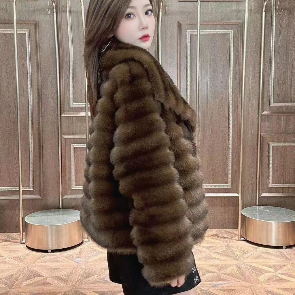 Imitation Fur Winter Fashion Chinchilla Jacket Lapel New Imitation Rex Rabbit Hair Short Fluff Cross-grain Coat