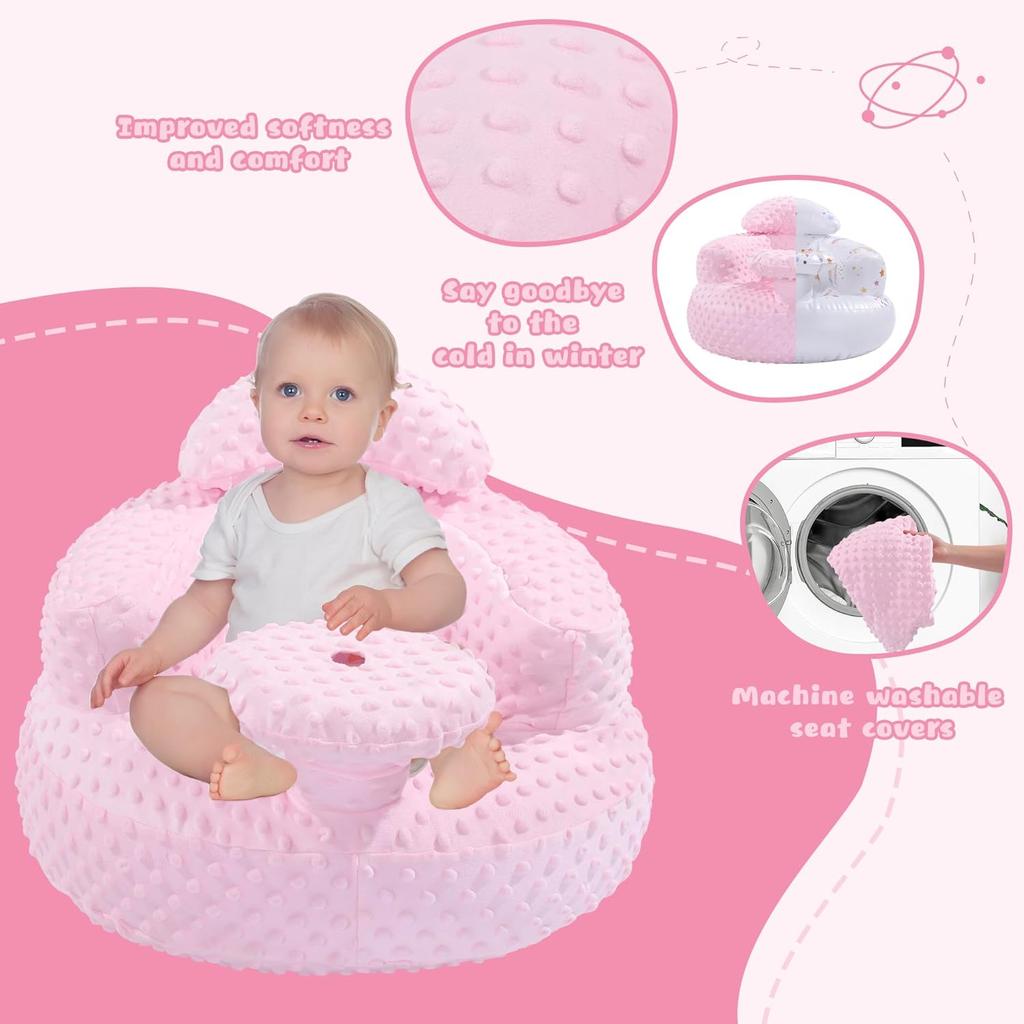 BALAPET Inflatable Baby Seat with Integrated Tray and Back Support for 3-36 Months Toddler, Soft Plush Baby Chair for Sitting Up, Blow Up Baby Floor