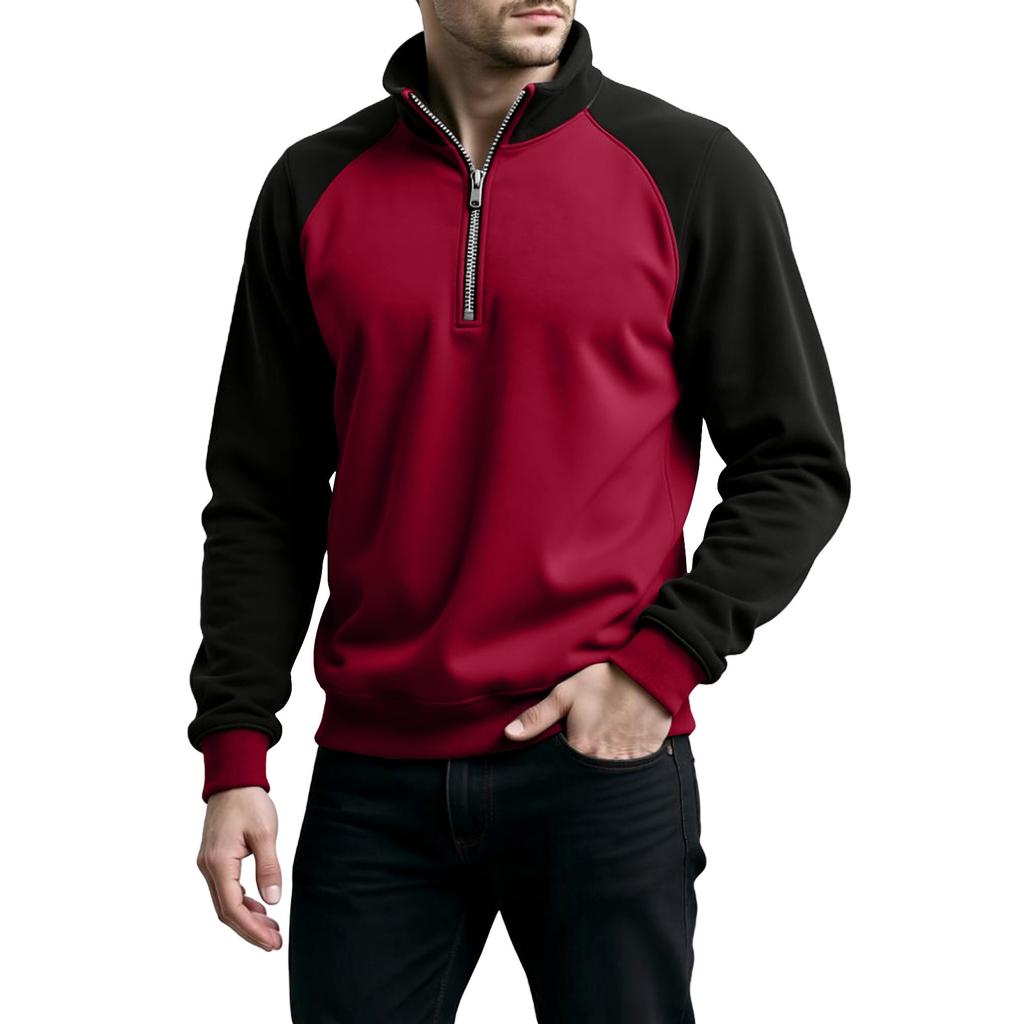 Men's Colorblock Half Zip Stand Collar Sweatshirt Men's Sports Large Size Casual Stand Collar Sweatshirt