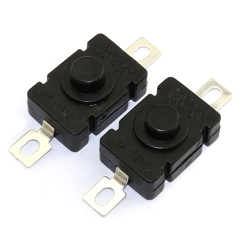 10pcs Self-Lock Push Button Switch KAN-28 for Flashlight SMD Type ON-Off Mini Switch (Bent Pin with Hole)