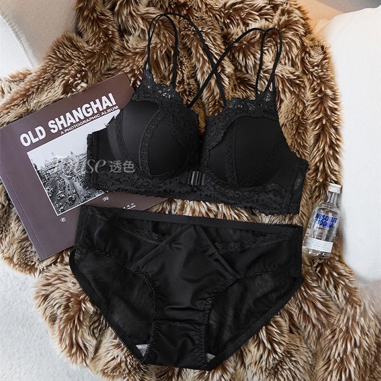 Front buckle small chest gathering women's underwear set new anti-sagging breast sexy leopard print back bra