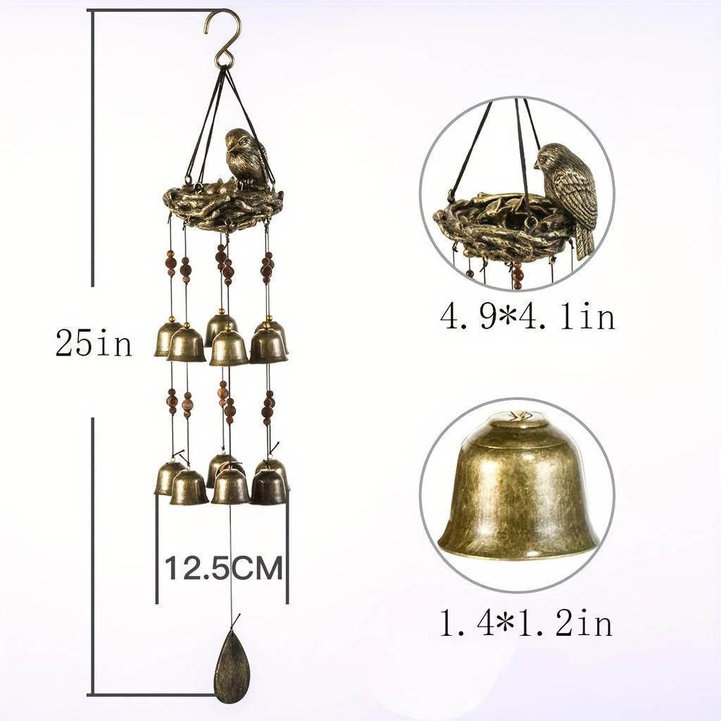 Bird Nest Wind Chime, Bird Bells Chimes with 12 Wind Bells for Glory Mother'S Love Gift, Garden Backyard Church Hanging Decor