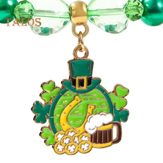 Shamrock Bracelet St. Patricks Day Irish Beaded Jewelry with Glass Beads And Charms Lucky Charm Bracelet for Festive Celebrations Elastic Clover