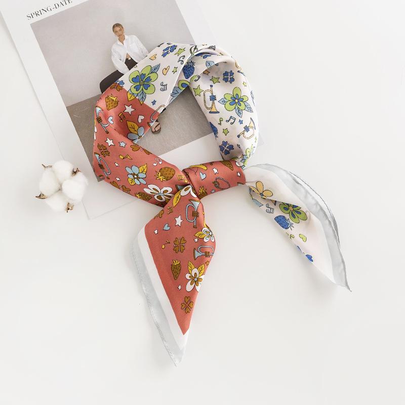 Damska Talia Owoc Kwiat Sztuka Retro Symulowany Jedwab Mała Kwadratowa Chustka Można Ją Połączyć z Koszulą do Strojów Profesjonalnych, Ochrony Przeciwsłonecznej i na Szyję