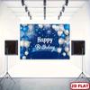2D Masculine Blue Silver Birthday Backdrop with Firework Pattern Background