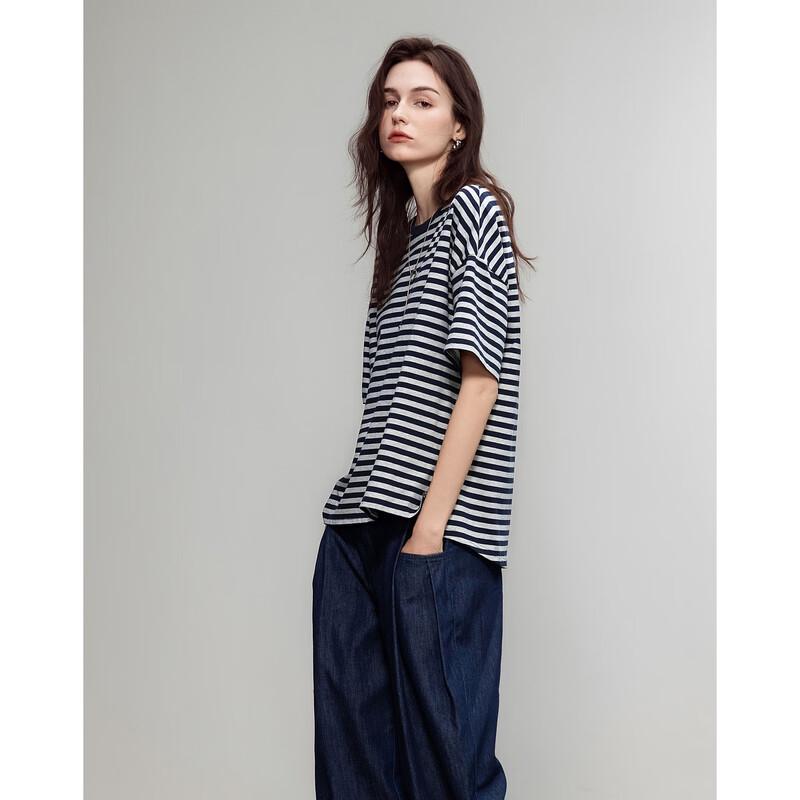 Demana Bare Feel Summer Color-Block Striped T-Shirt