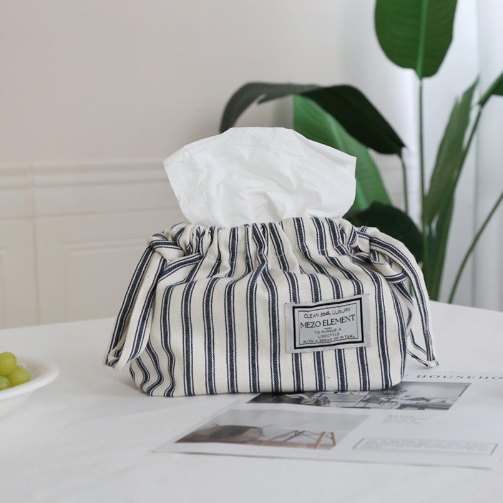 Cotton Stripe Napkin Holder Exquisite Paper Towel Dispenser Home Use Drawstring Tissue Bag  Kitchen