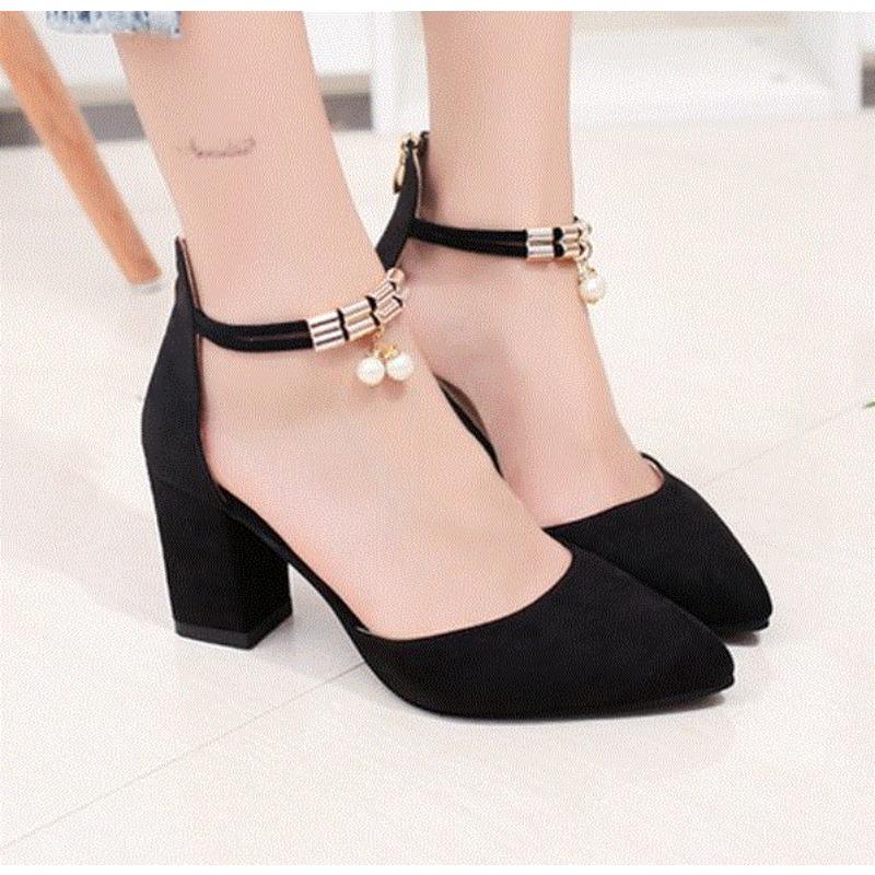 

Новые стильные женские туфли с пряжкой и острым каблуком на толстом каблуке Baotou женские сандалии-лодочки женские туфли для вечеринок туфли на танкетке 40 чёрный