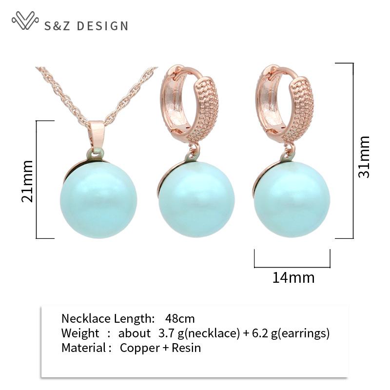 Cercei cu perle simulate, rotunde, colorate, la modă, seturi de bijuterii, pentru nuntă, colier elegant cu pandantiv în aur roz