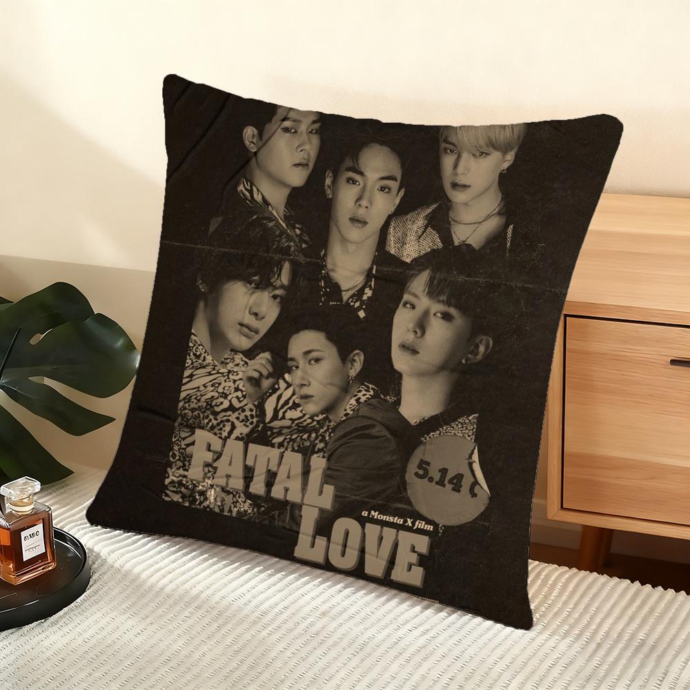 Monsta X KPOP Group Cushion Cover Silky Short Plush Home Sofa Cushion Cover - Invisible Zipper Home Decoration