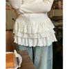 2025 Slim-Fit Lace Trim Half-High Collar Long-Sleeve T-shirt with Layered Cake Skirt