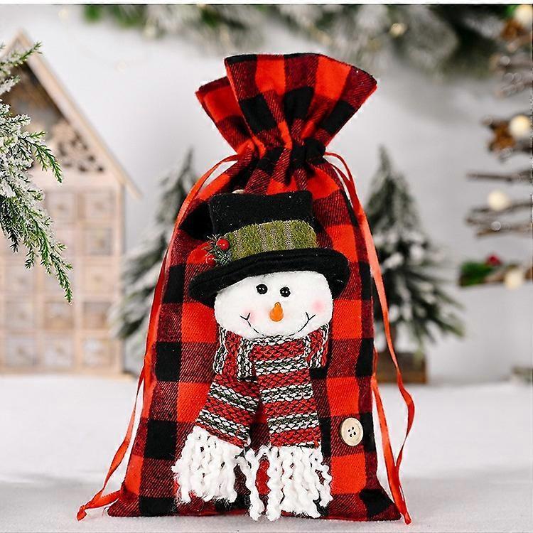 New Christmas decorations red and black plaid handbag apple bag arrangement gift bag candy bag red and black plaid gift bag snowman