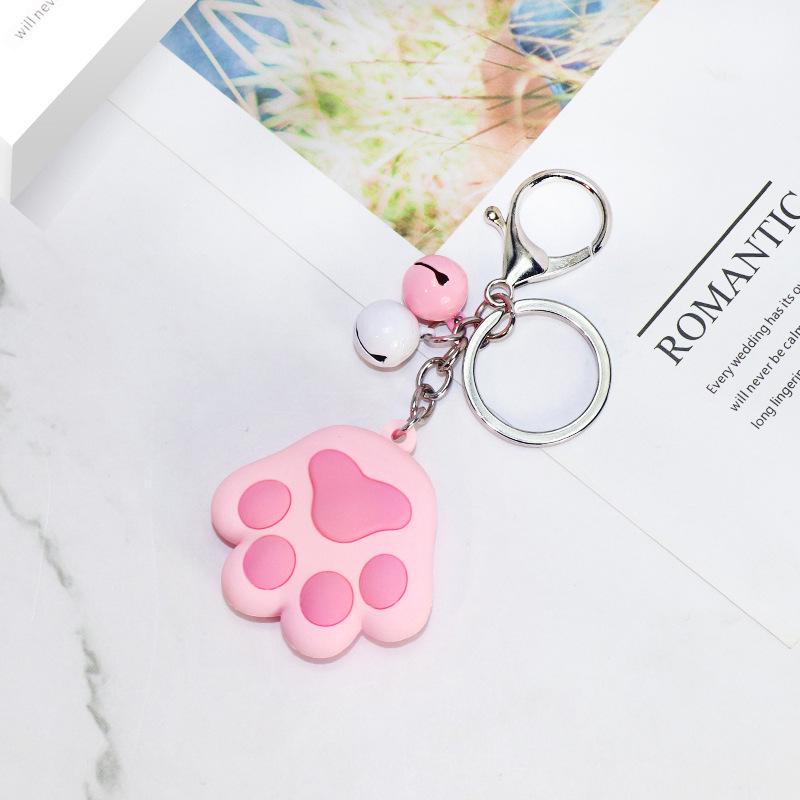Creative 3D Cute Soft Rubber Cat Paw Keychain with Bell - Car Pendant Ring 