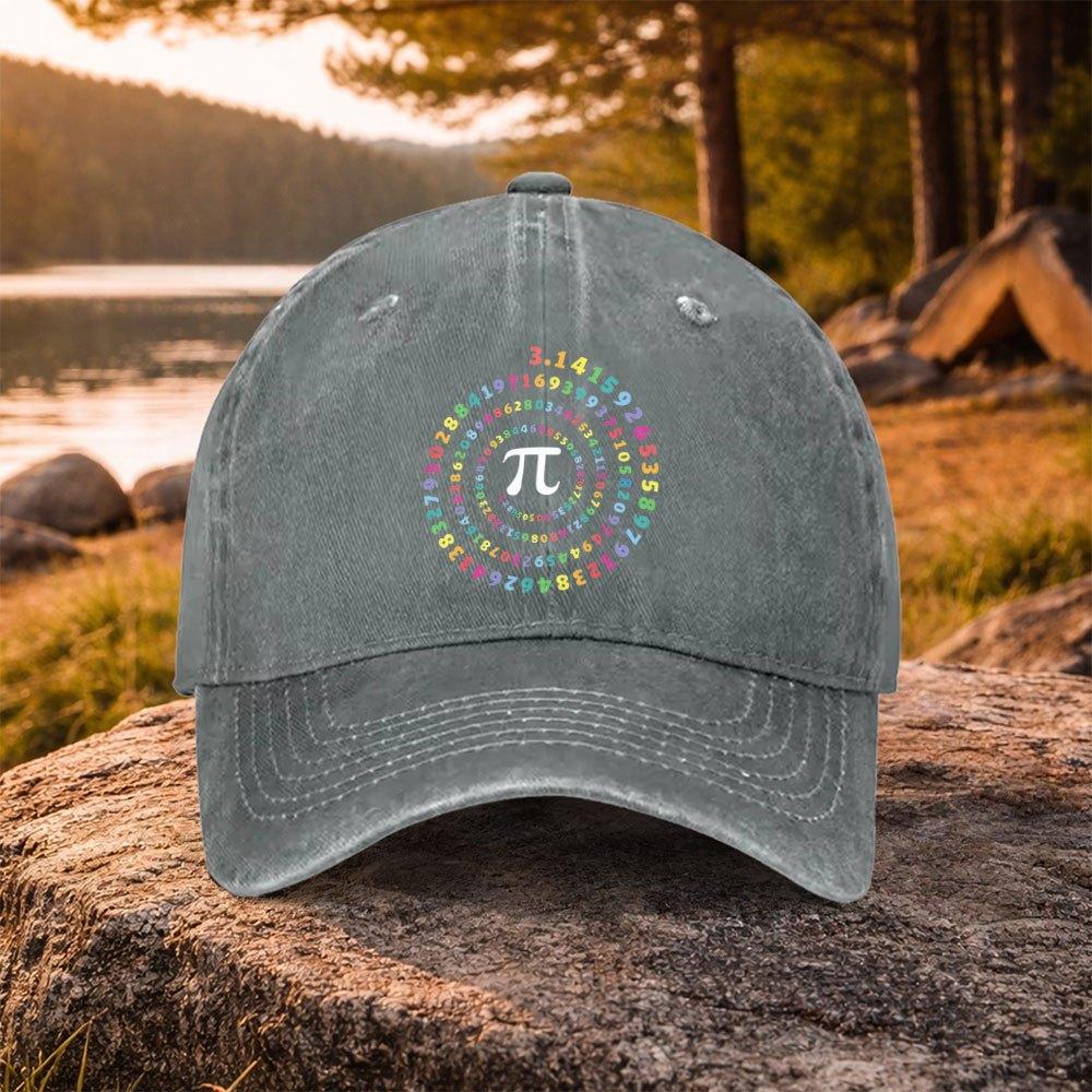 Pi Number Spiral Print Washed Baseball Cap Adjustable Cotton Dad Hat for Math Enthusiasts