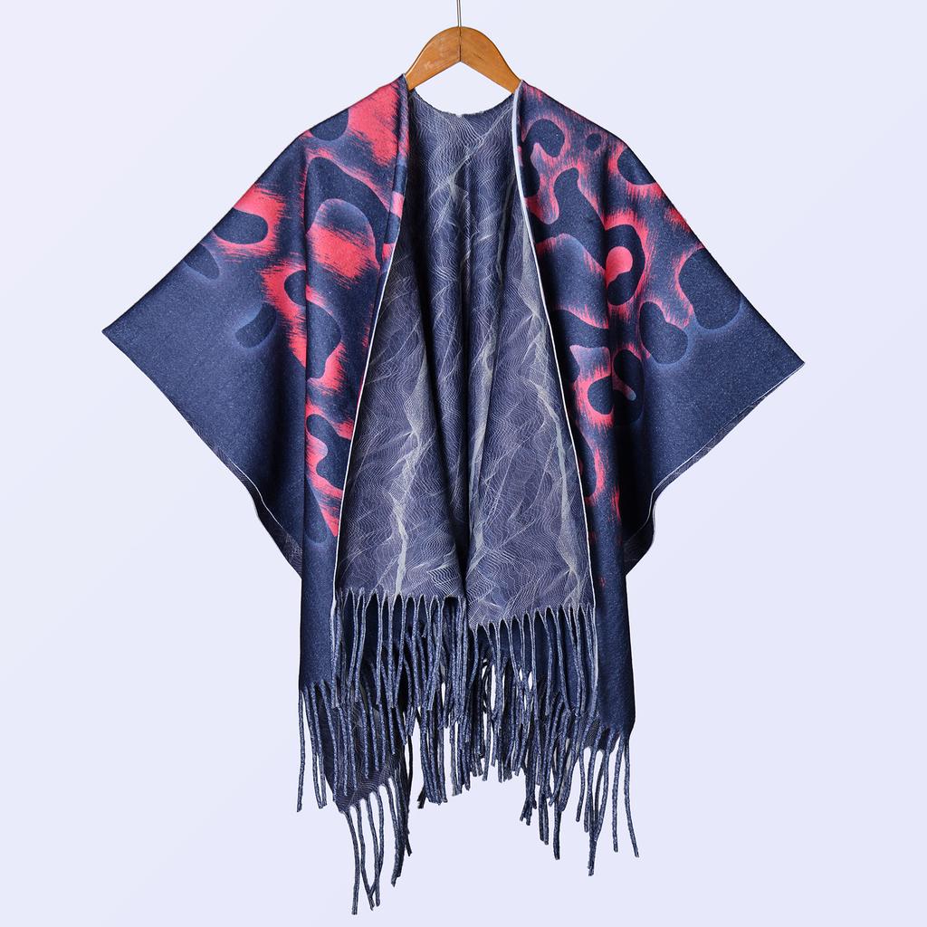 New National Style Ink Double-sided Thickened Shawl with Women's Autumn and Winter Retro High-end Photo Shawl Large Cape