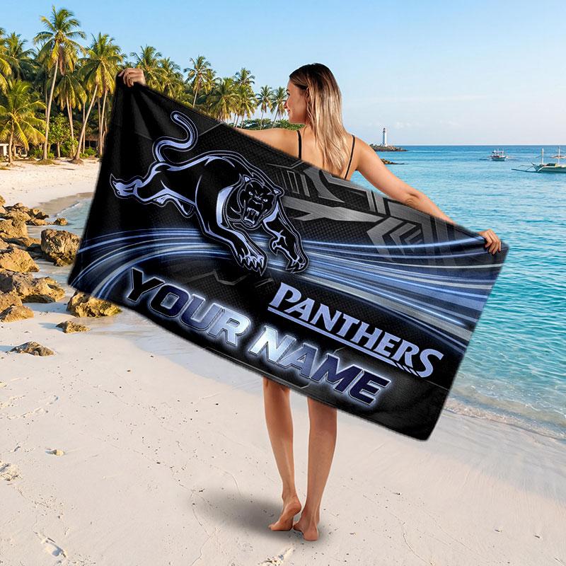 Penrith Panthers Customized Name Text Beach Towel, Soft Absorbent Towel Beach Pool Travel Personal Gift