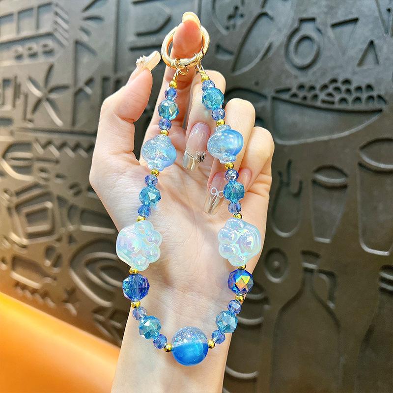 Flash Beaded Mobile Phone Chain Crystal Bow Key Bag Lanyard Pearl Mobile Phone Lanyard Small Gift