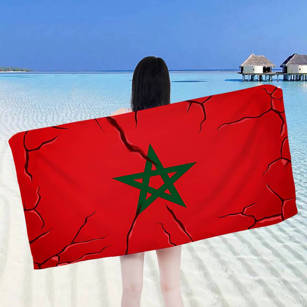 Morocco Map Flag Microfiber Beach Towel Absorbent Quick dry Soft Yoga Swimming Resort Mountain Climbing Towel