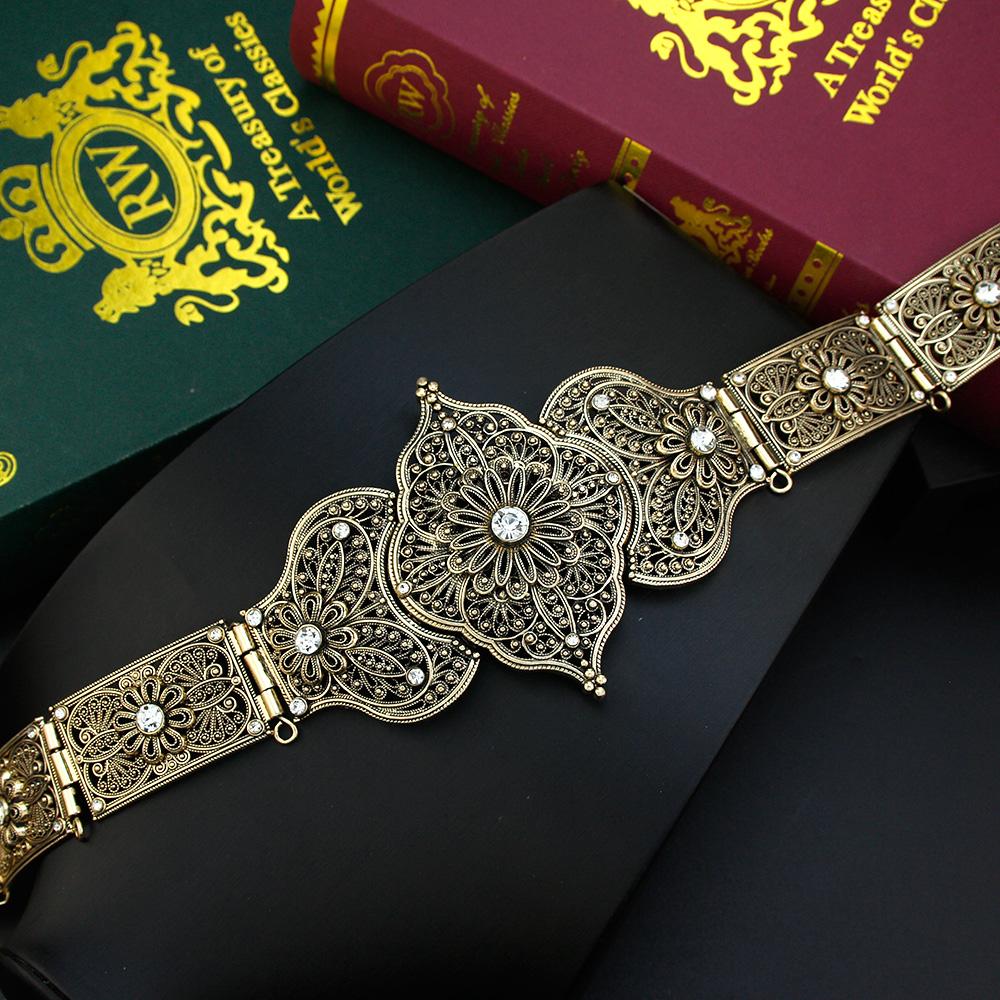 Chic Caucasus Women Belt Bride Wedding Jewelry Turkey  Abaya Dress Belt Metal Flower Waist Chain Stage Props Jewelry