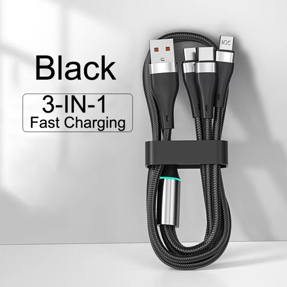 3 In 1 Fast Charging Cord 1.2m For iPhone 14 Samsung Xiaomi  100W 6A Micro USB Type-C Data Cable USBC Charge Wire