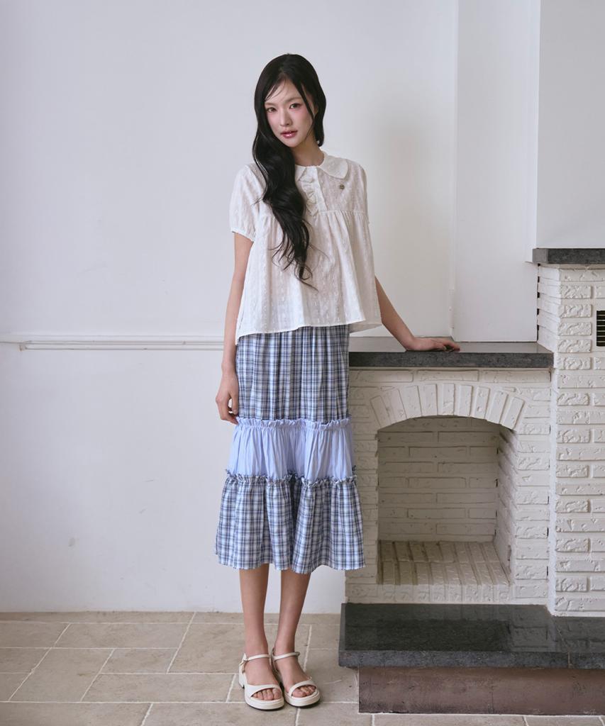 The Green Lab Vintage Tiered Check Skirt [Blue]