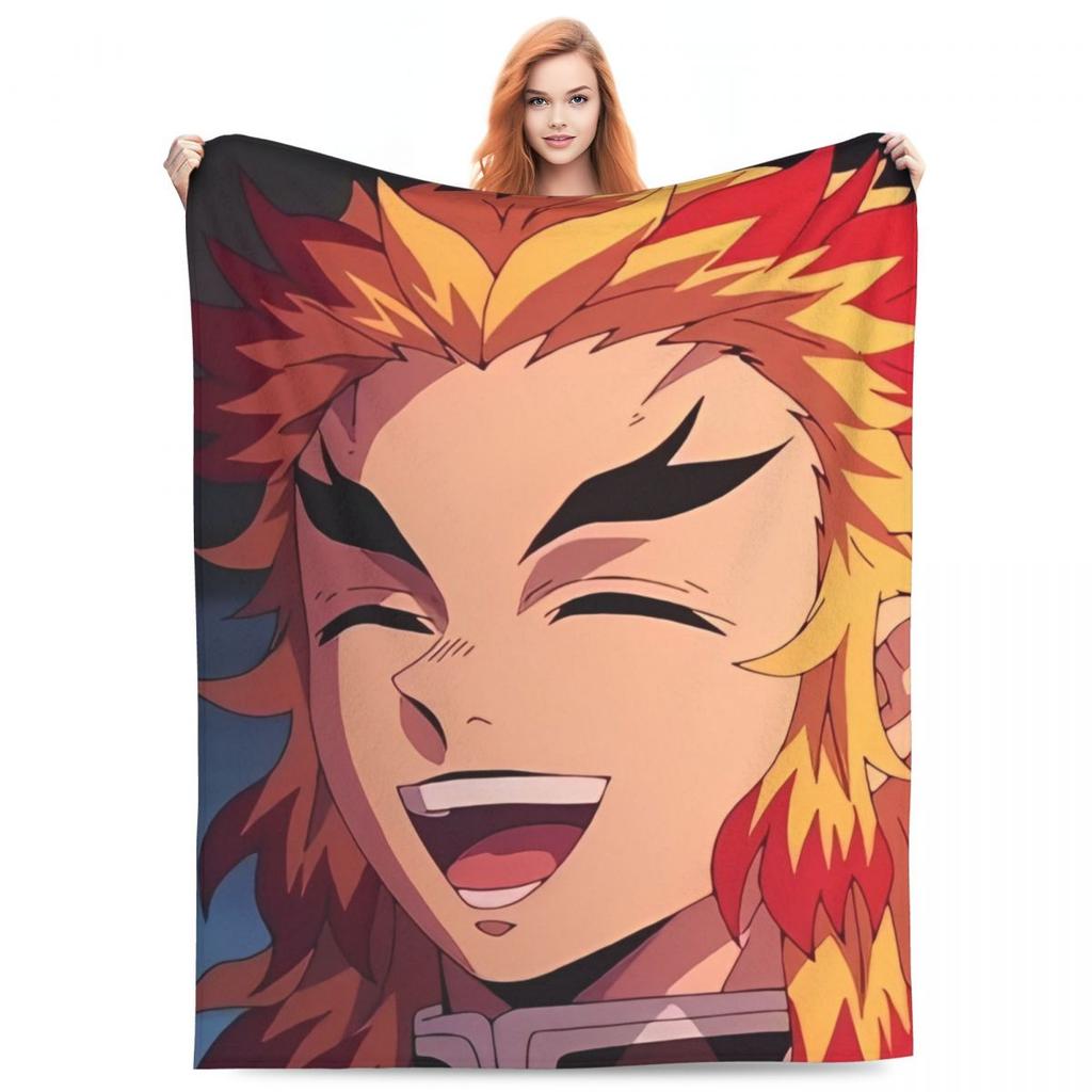 Flame Hashira Kyojuro Rengoku Blankets Anime Demon Slayer Plush Funny Warm Throw Blanket for Coverlet Spring/Autumn