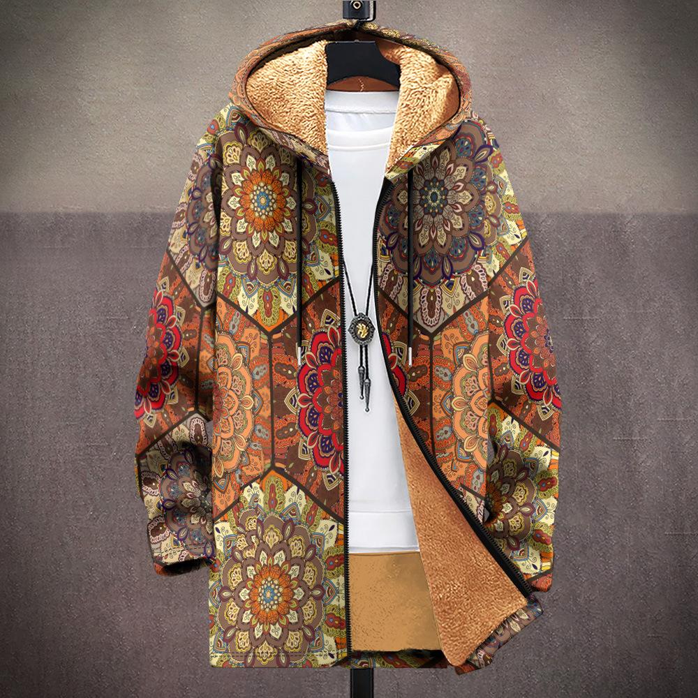 New Jacket Multi-colored Pattern Elements B1 Zipper Hooded Cardigan Thickened Winter Fleece Trendy Padded Clothes