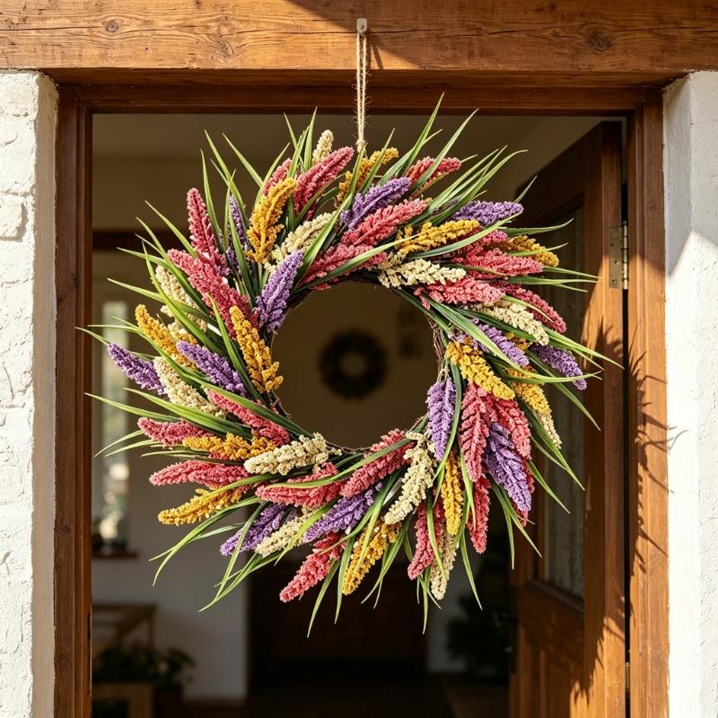 Realistic Simulated Wheat Wreath Fall Harvest Festival Wreath For Front Door Mantels Porch Garden Display And Thanksgiving Party Centerpieces