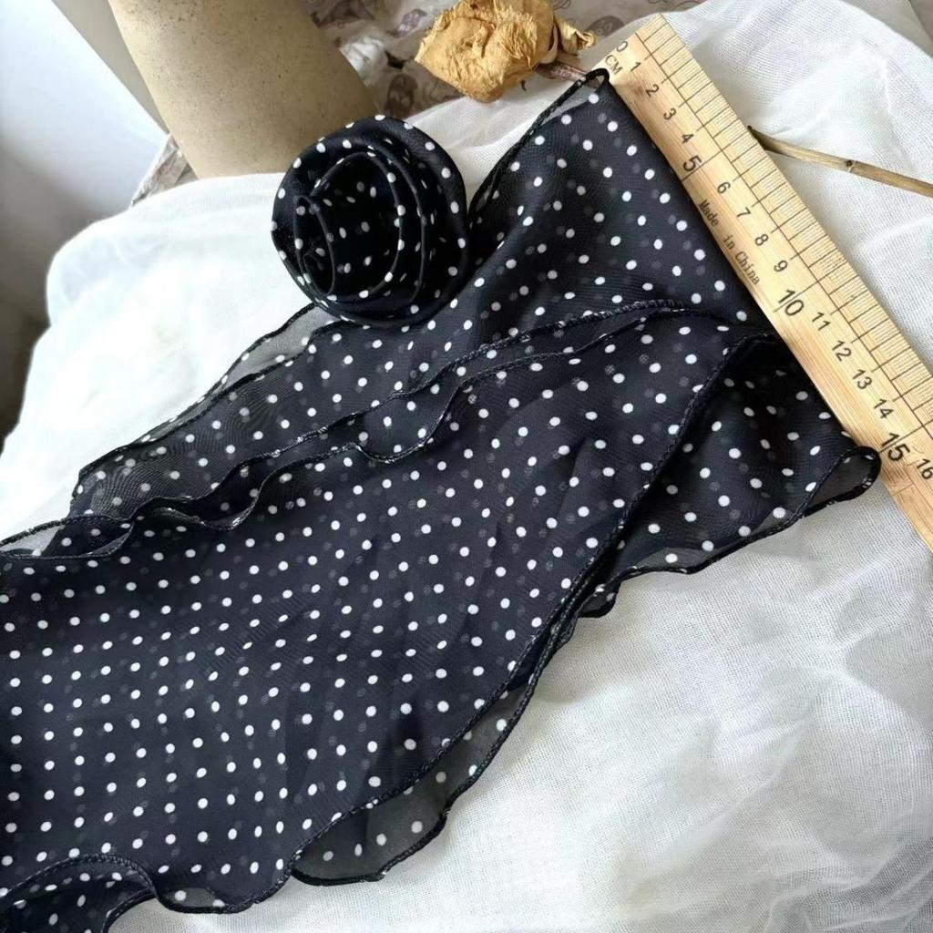 Y2K Black Polka Dot Rose Irregular Long Scarf - Sexy, Versatile Millennial Style for Bloggers