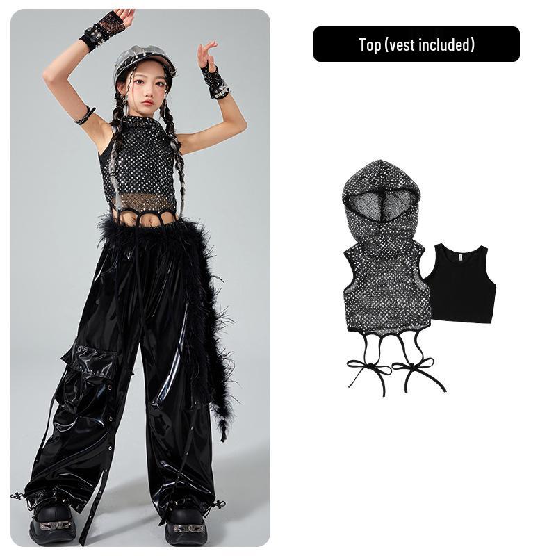 Girls' Silver Leather Jazz Dance Costume: Children's Practice & Street Dance Outfit for Trendy Fashion Shows