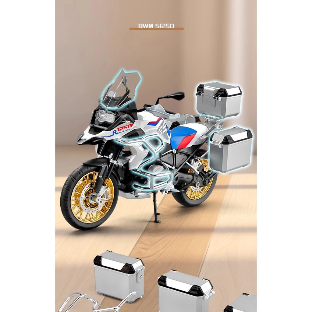 1/9 BWM R1250GS ADV Alloy Die Cast Motorcycle Model Toy Vehicle Collection Sound and Light Off Road Autocycle Toys Car