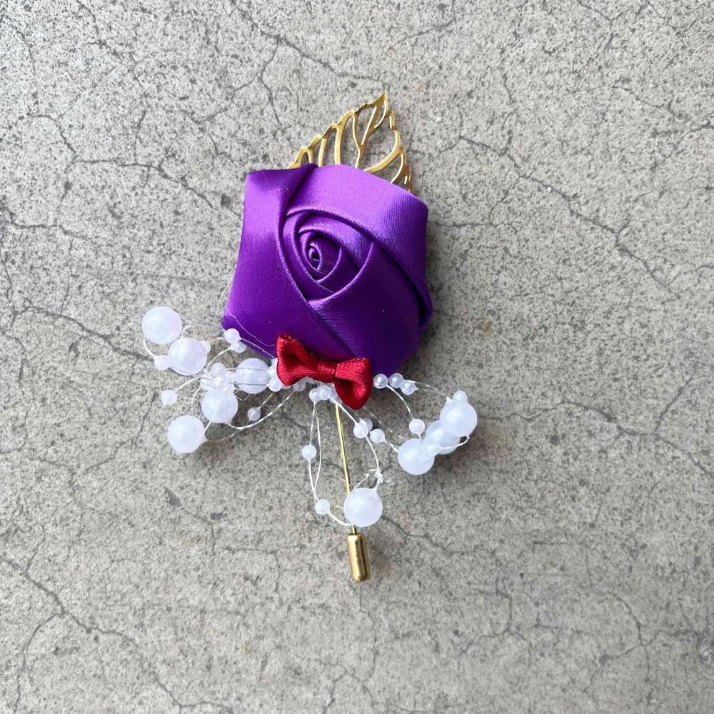 Wedding Groom Artificial Flower Bridal Imitation Pearls Brooch Pin Boutonniere Bouquet Corsage
