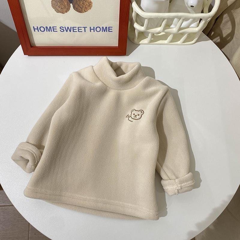 

Детская бархатная утолщенная основа осенне-зимняя одежда для девочек, теплая толстовка с высоким воротом для мальчиков и медведей, милый пуловер с вышивкой медведя 130 абрикосовый