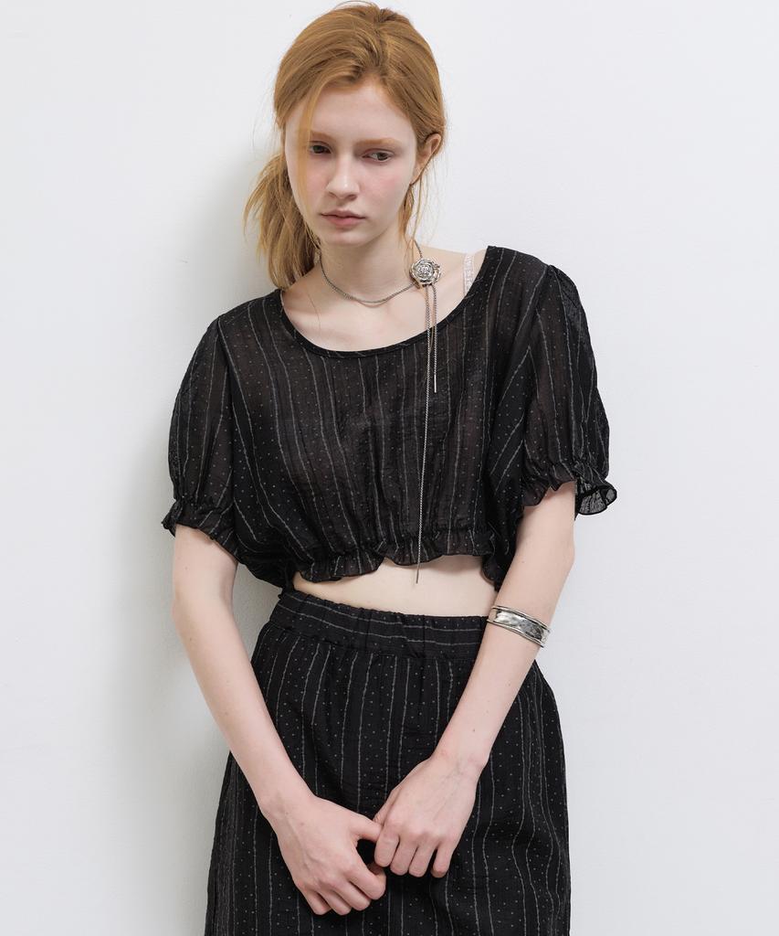 Nigaennikol Pin Stripe Puff Blouse_Black