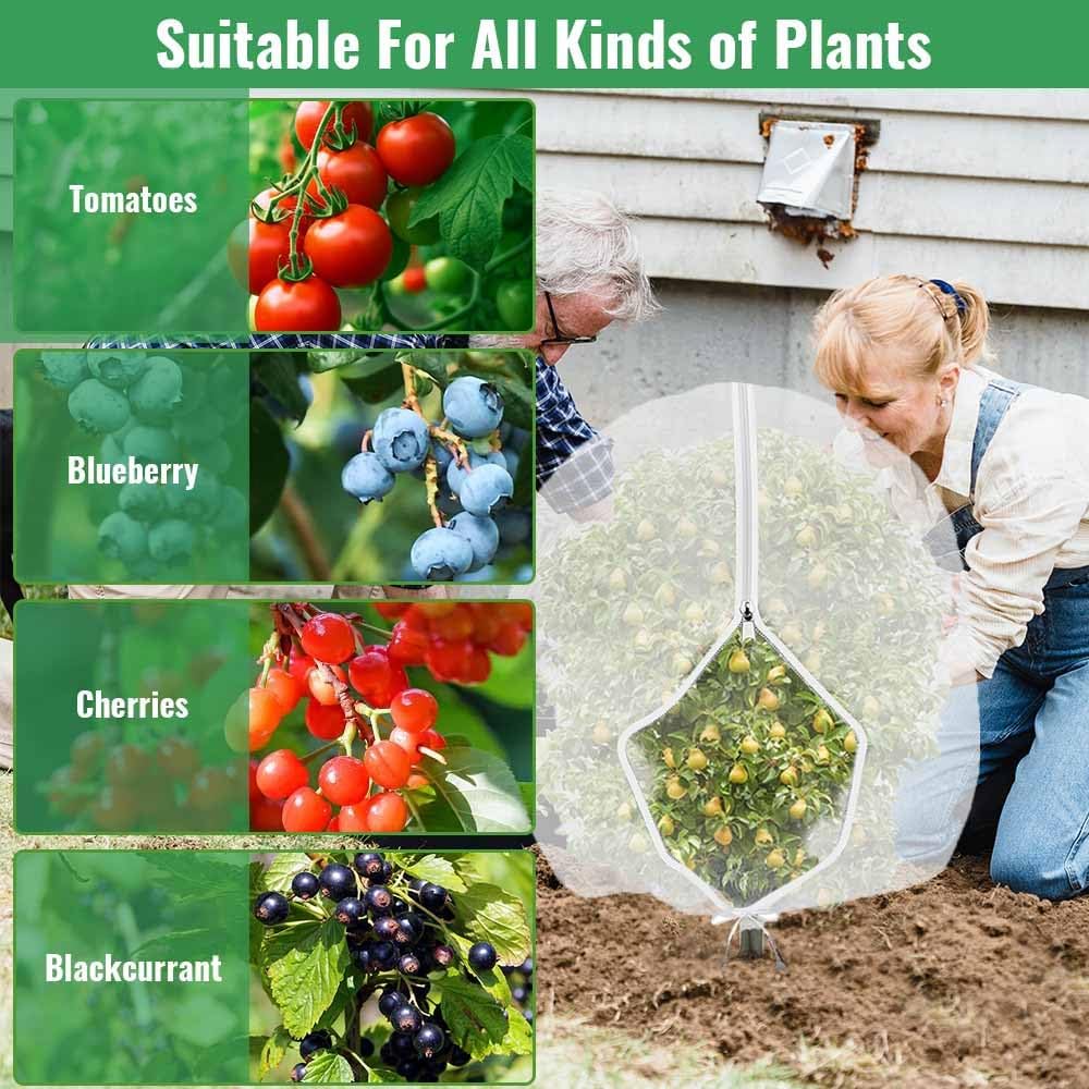 

Fruit Tree Netting Bird Protection with Zipper & Drawstring, Garden Bird Netting Protective Cover Nets, Insect Mesh Net 70x100cm