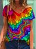 Women's T-Shirts Color Floral Flower 3D Print Summer V-Neck Short Sleeve T Shirt Y2K Tees Oversized Harajuku Top Female Clothing