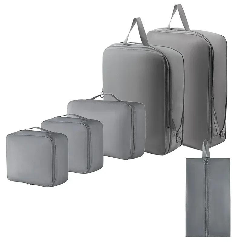 

6-Piece Compressible Packing Cubes Set Waterproof - Portable Travel Organizer Bags for Luggage/Suitcase with Handbag Accessory сірий