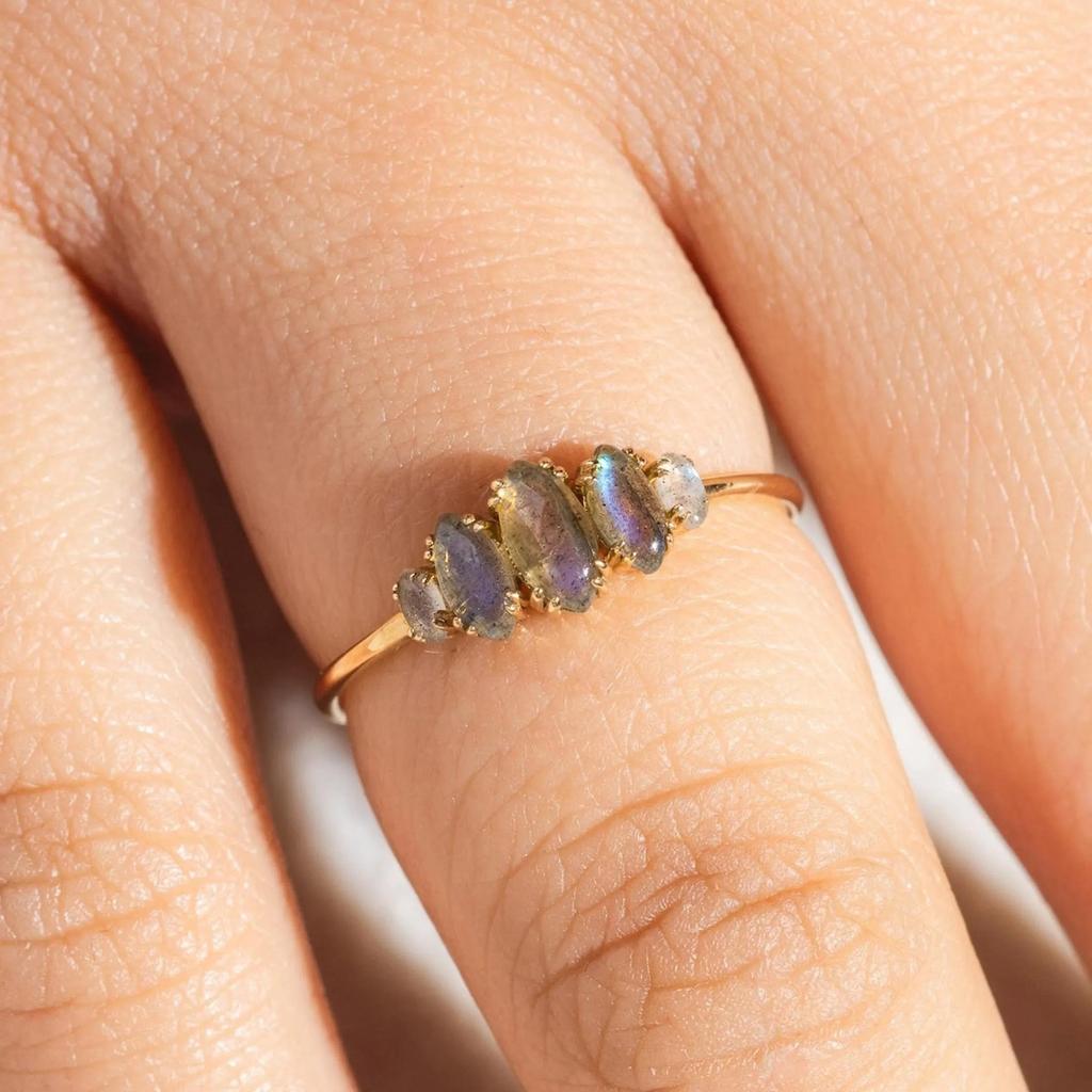 Labradorite 5-Stone Ring: Handmade 925 Sterling Silver Ring: Marquise Shape Gemstone Bridal Jewelry Gift for Her