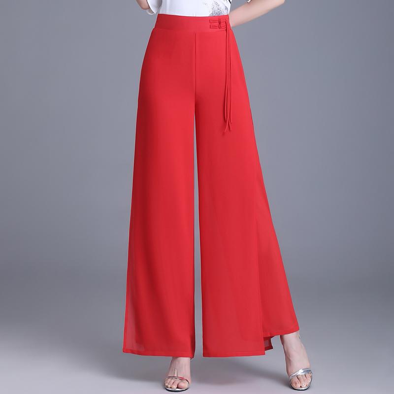 Elegant Summer Chiffon Wide Leg Pants Women Fashion Summer High Waist Pants Vintage Clothes