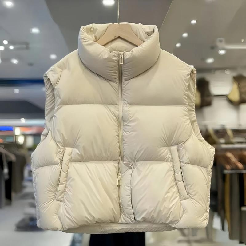 

Короткая пуховая хлопковая куртка для женщин Осень Зима Новая пуховая универсальная жилетка L бежевый