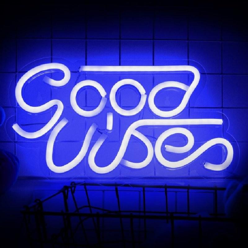 Vibes Good Neon Sign Led Word Usb Light Acrylic Lamp Bedroom Bar Decor Party