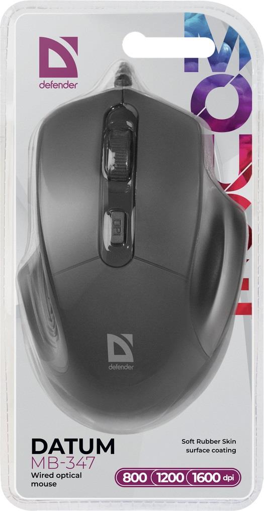 Wired Mouse Defender DATUM MB-347 Optical 1600dpi 4P Black