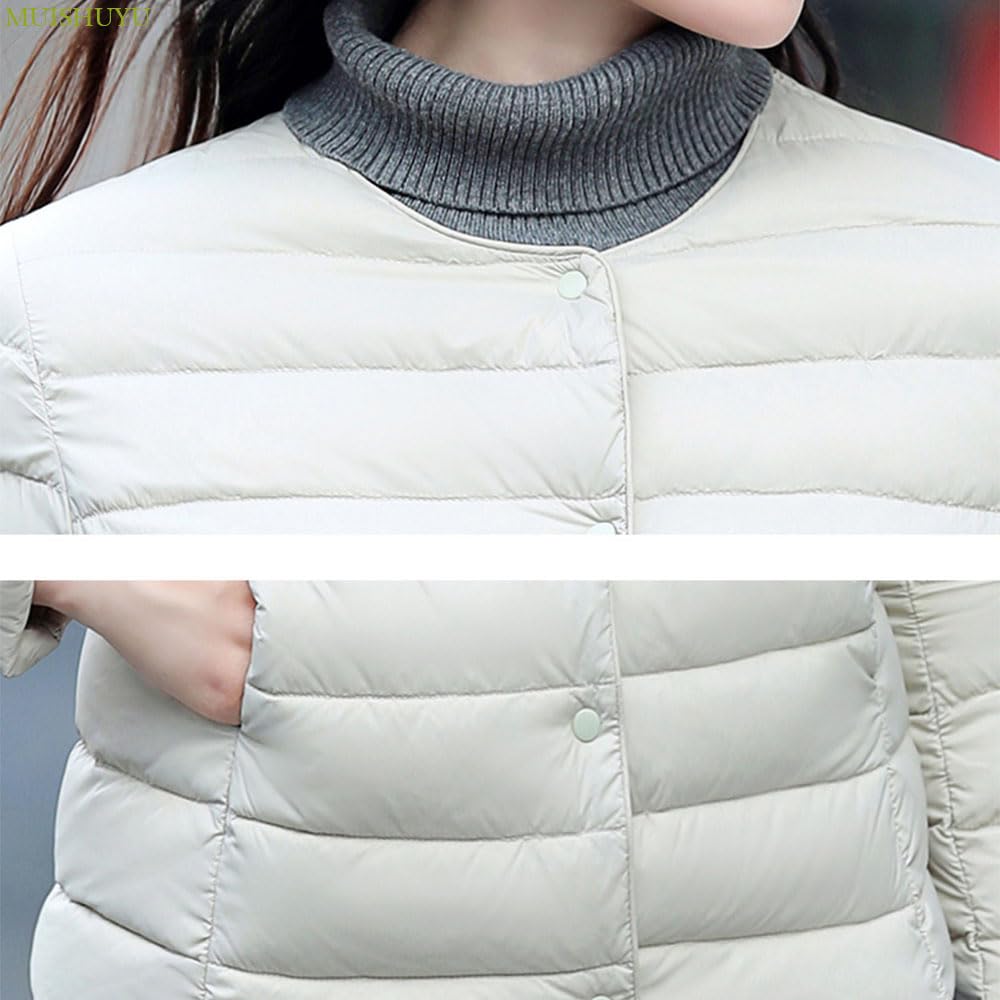 MUISHUYU Collarless Inner Down or Solid Includes Storage YU46 Women's Jacket, U-Neck V-Neck, Lightweight, Warm, Color, Pouch, Fall/Winter, (JP,