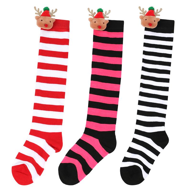 

Детские осенне-зимние носки с куклой Санта-Клауса, гольфы в диагональную полоску, рождественские высокие чулки, гольфы